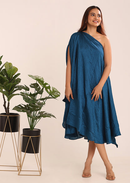 ONE SHOULDER TEXTURED DRESS - BRIGHT YELLOW