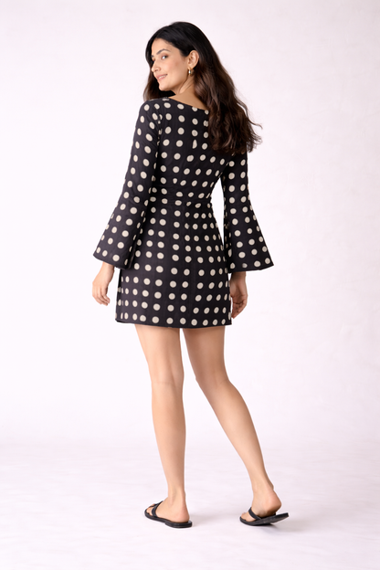 BLACK BELL SLEEVES POLKA DOT DRESS