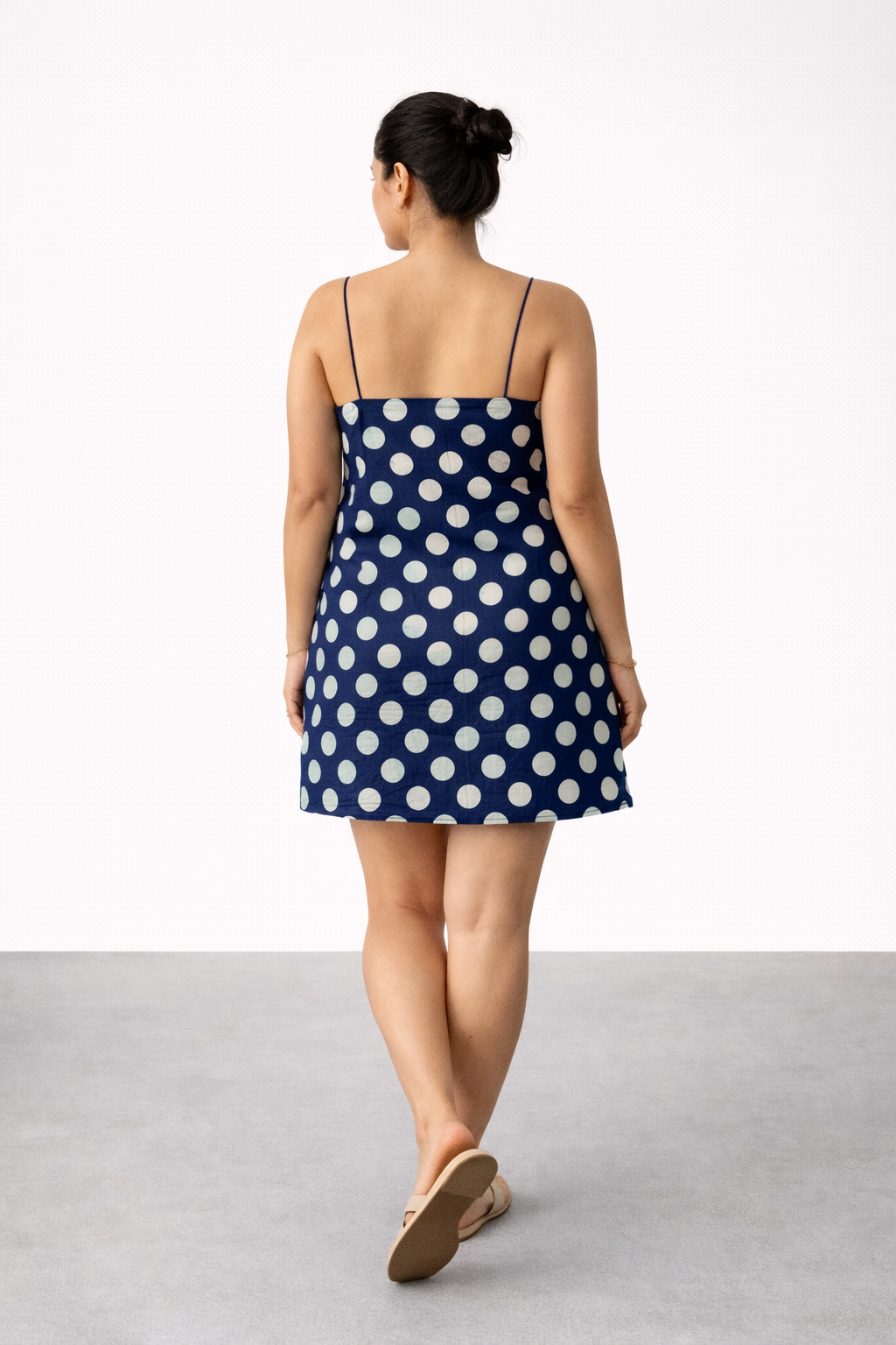BLUE SHORT POLKA DOT DRESS WITH THIN STRAPS