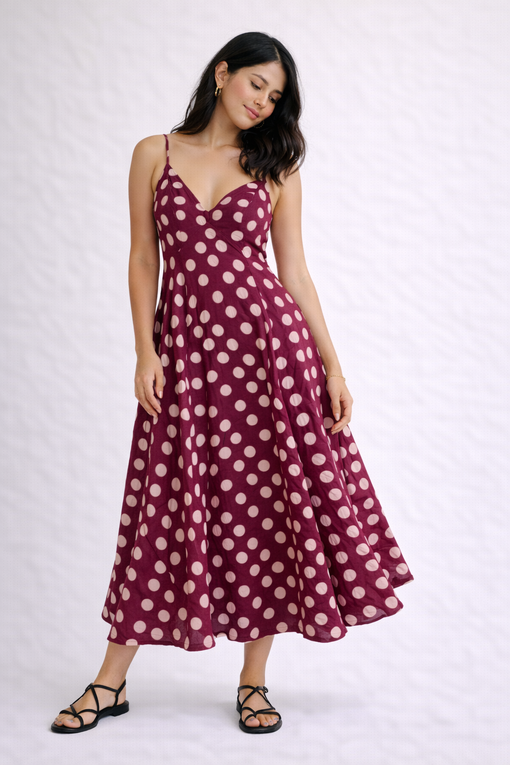 BLACK POLKA DOT DRESS WITH THIN STRAPS