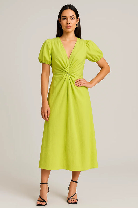 KNOT DRESS - YELLOW-GREEN