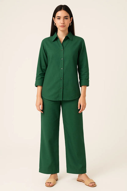 LINEN SHIRT & PALAZZO TROUSER SET - ROYAL BLUE