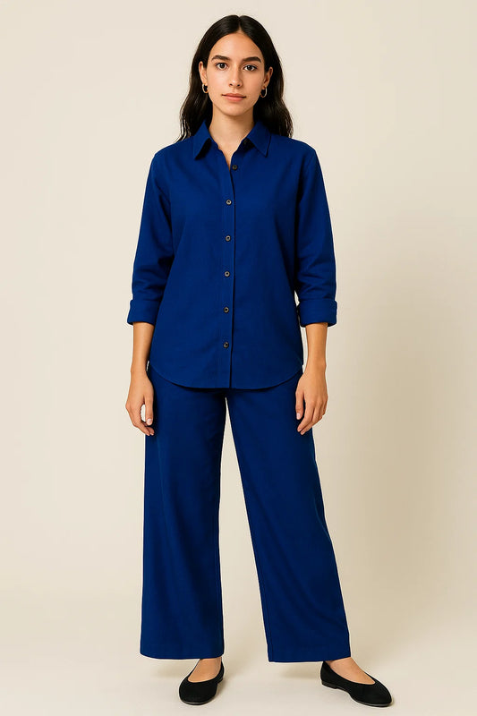 LINEN SHIRT & PALAZZO TROUSER SET - ROYAL BLUE