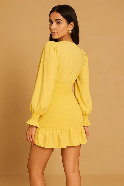 SMOCKED SHORT DRESS - BUTTER YELLOW