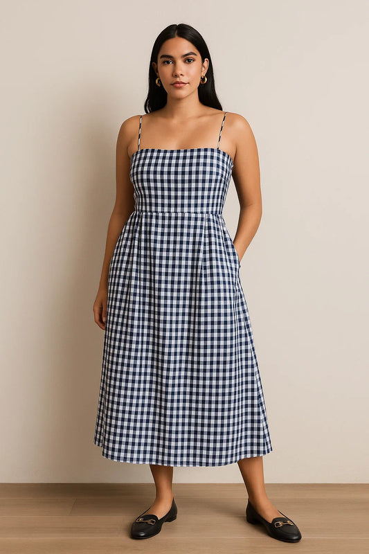 CHECKERED DRESS WITH THIN STRAPS