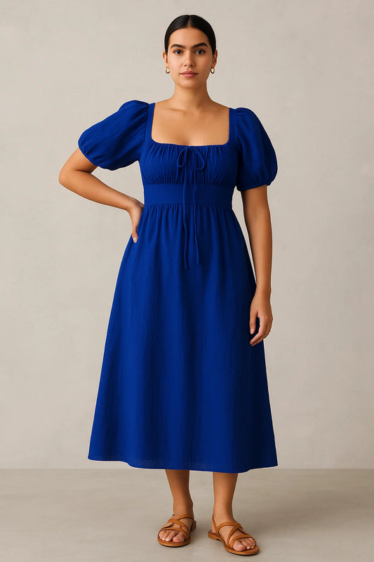 100% COTTON DRESS -  ROYAL BLUE