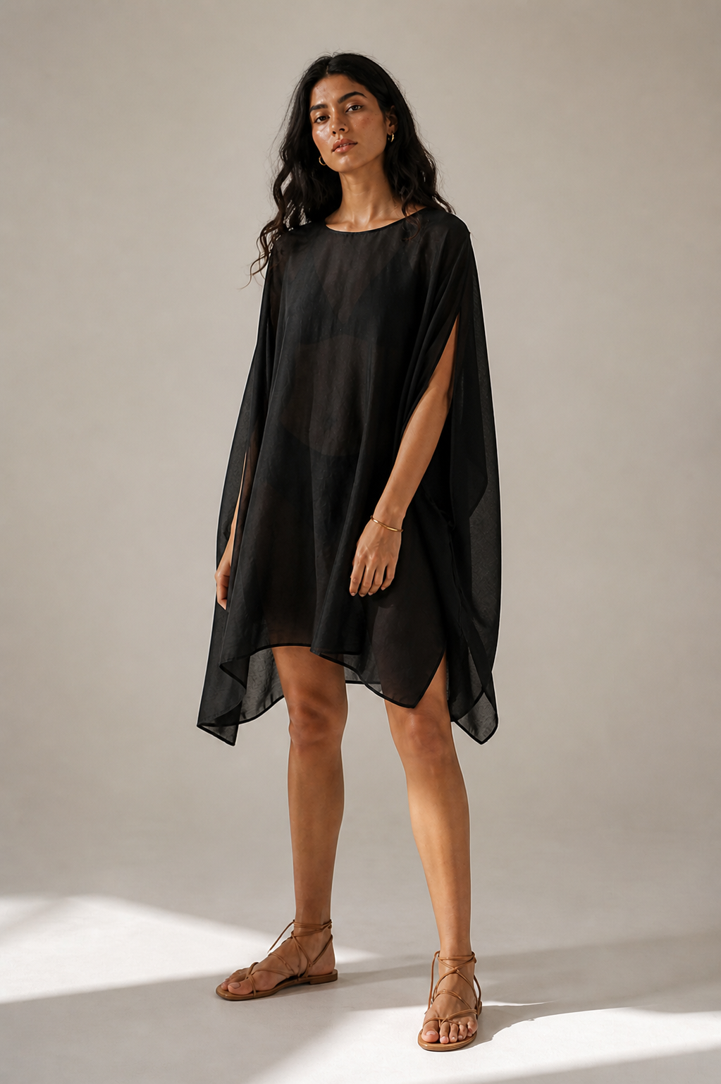 BEIGE BEACH SHEER COVER-UP