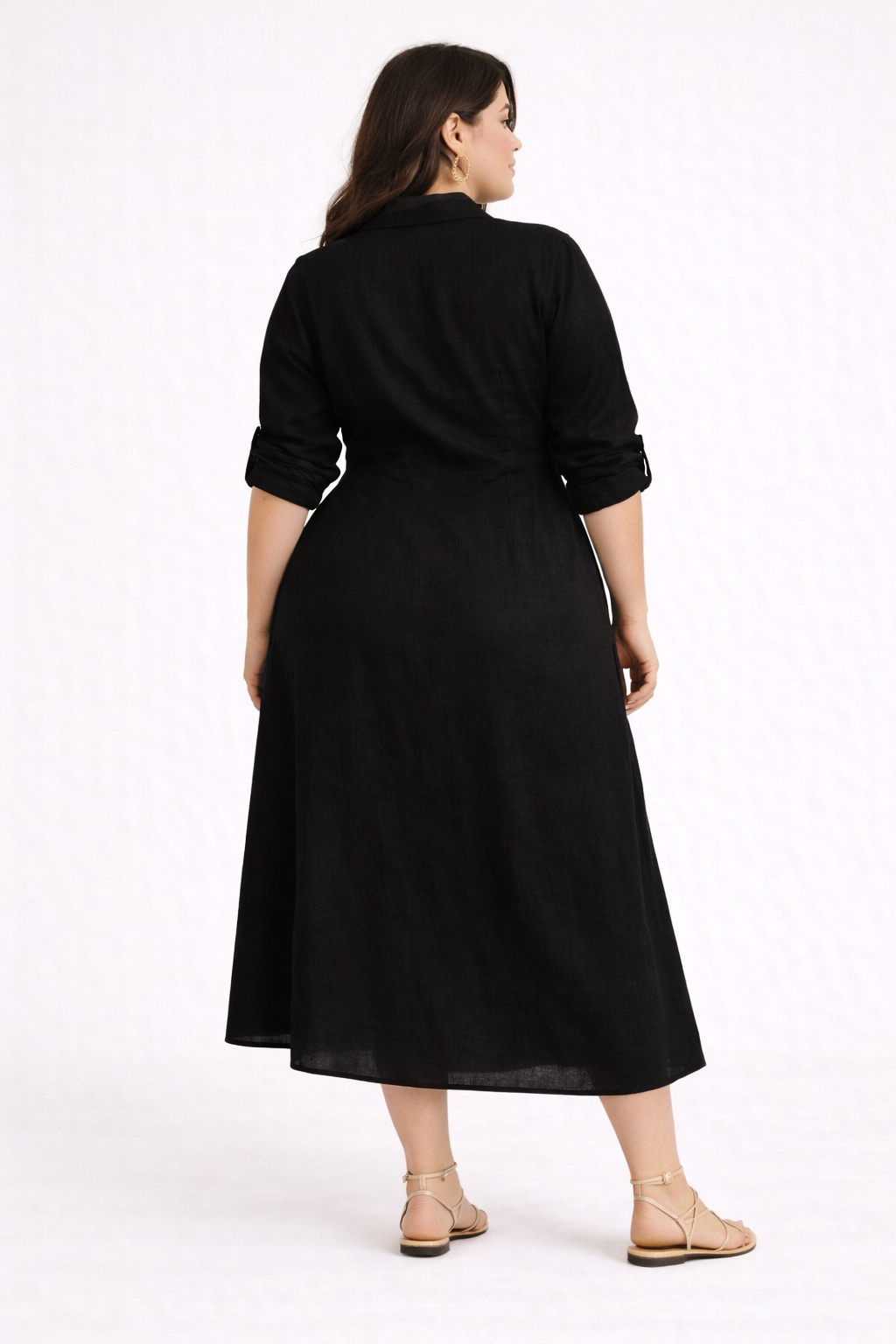 SOLID COTTON SHIRTDRESS - BLACK