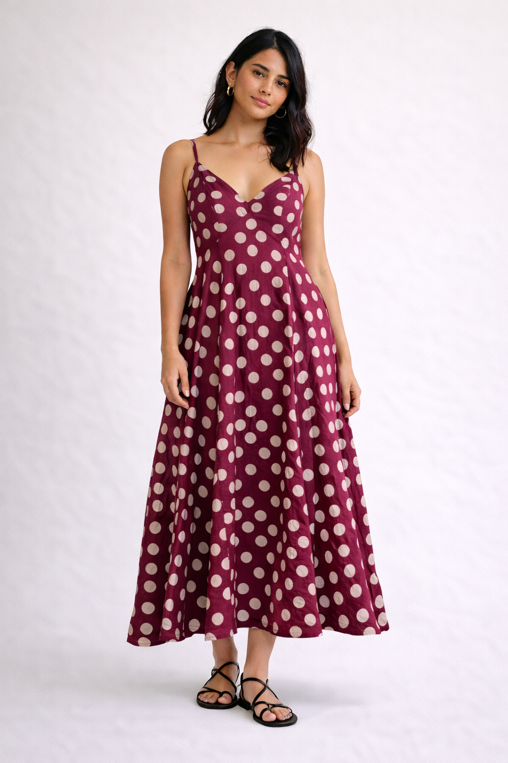 BLACK POLKA DOT DRESS WITH THIN STRAPS