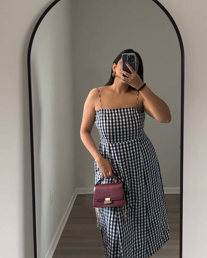 BLACK & WHITE CHECKERED DRESS WITH THIN STRAPS