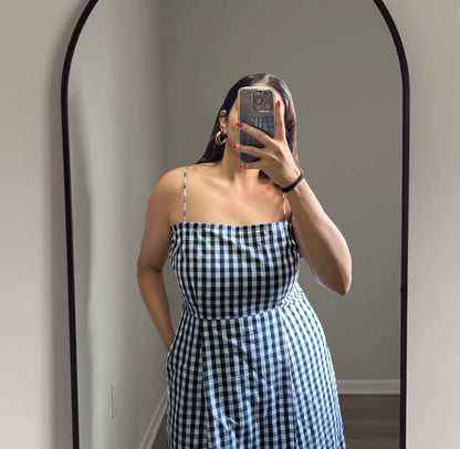 BLACK & WHITE CHECKERED DRESS WITH THIN STRAPS
