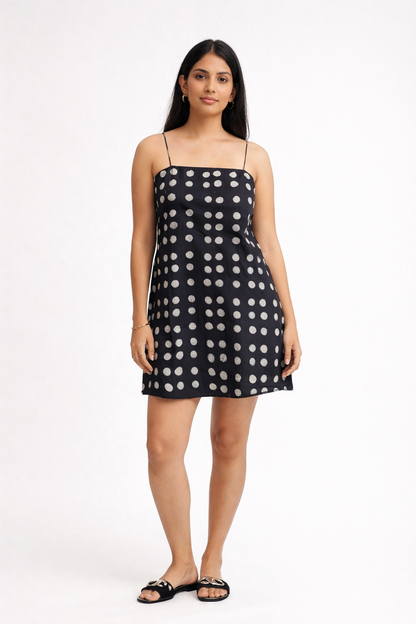 BLUE SHORT POLKA DOT DRESS WITH THIN STRAPS