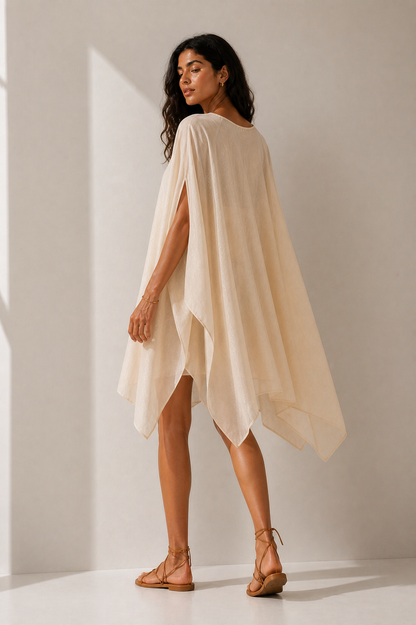 BEIGE BEACH SHEER COVER-UP