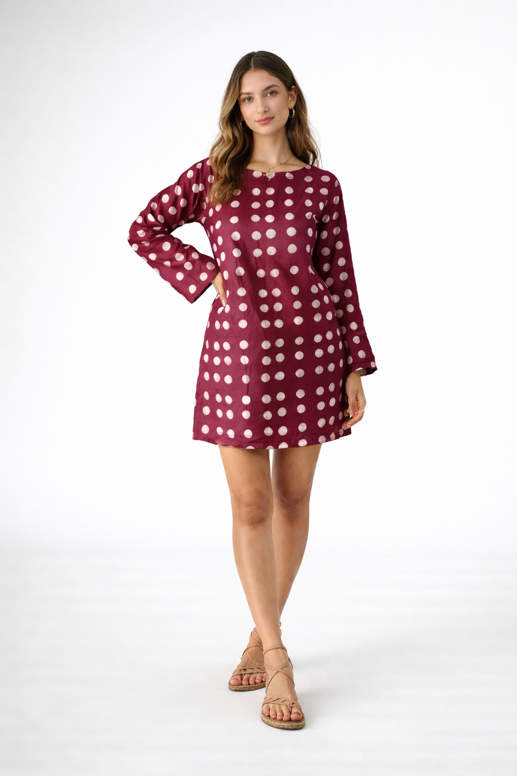 BLACK BELL SLEEVES POLKA DOT DRESS
