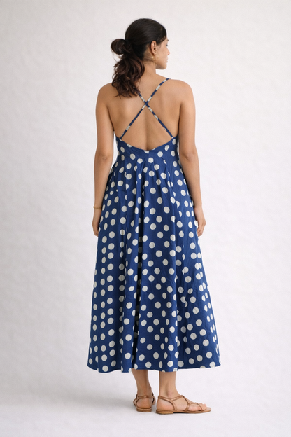 BLACK POLKA DOT DRESS WITH THIN STRAPS