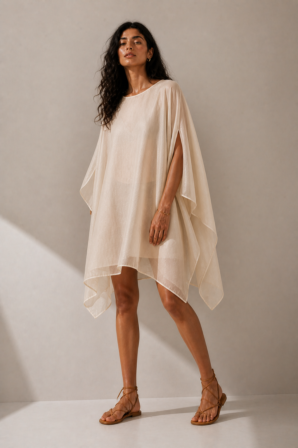 BEIGE BEACH SHEER COVER-UP
