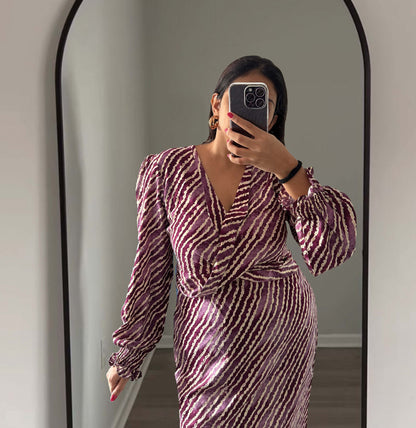 STRIPED LONG DRESS - PURPLE