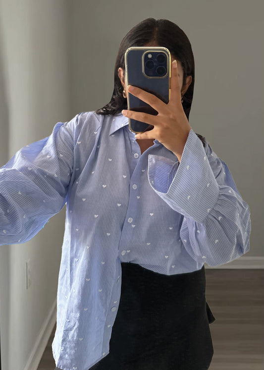 STRIPED HEART EMB. SHIRT