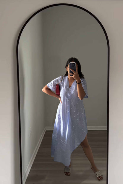 STRIPED EMBROIDERED HEART ASYMMETRY DRESS