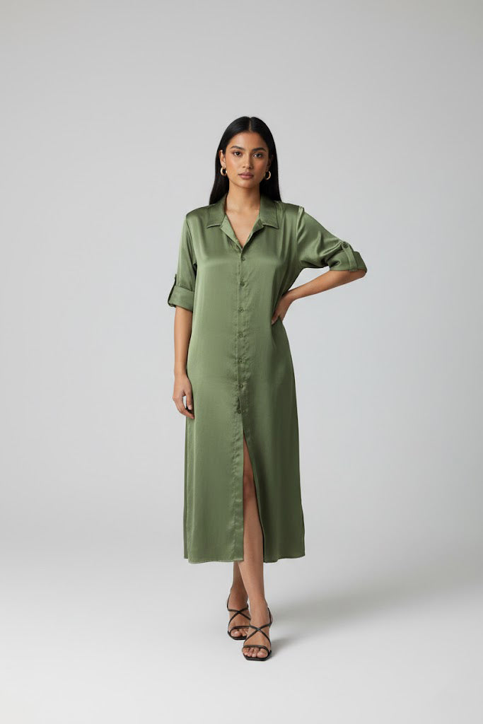SOLID SHIRTDRESS - GREEN